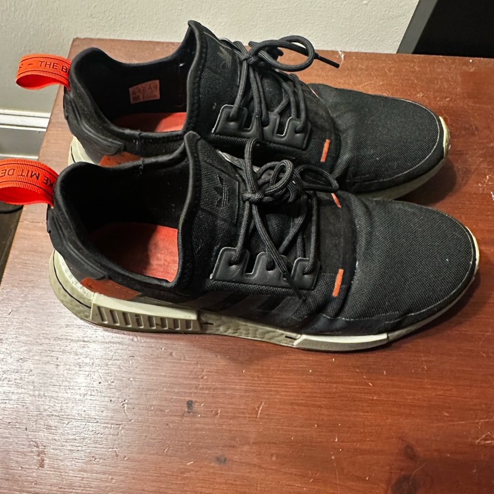 Adidas Black, Olive, and Orange Sneakers